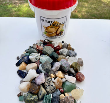 HALF GALLON NATURAL CRYSTAL ROUGH AND TUMBLED STONE MINING BUCKET