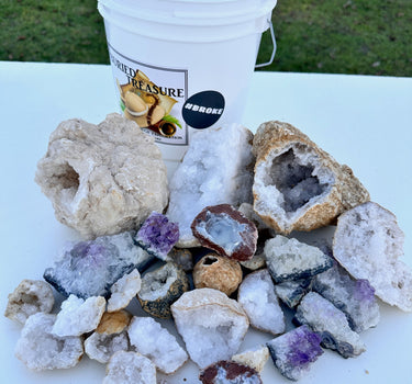 BROKE BUCKET - ASSORTED BROKEN NATURAL CRYSTAL GEODES - GALLON