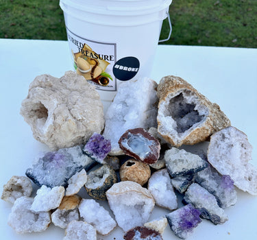 BROKE BUCKET - ASSORTED BROKEN NATURAL CRYSTAL GEODES - GALLON