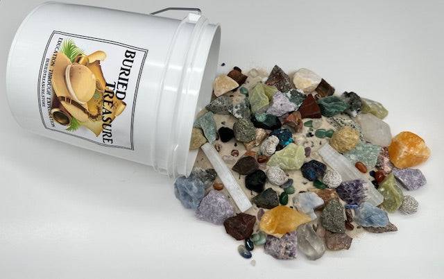 Buried Treasure Gallon Gemstone Mining Bucket - 14 Lbs With Tumbled Stones, Crackable Geode & Mining Kit
